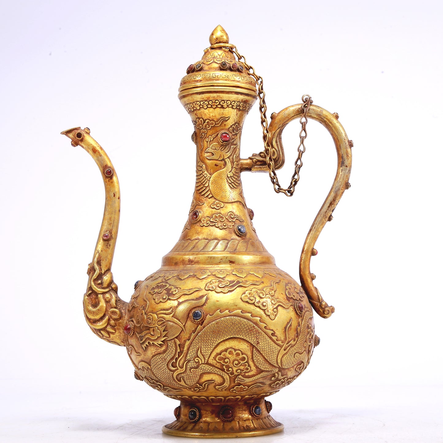 An Excellent Gilt-Bronze 'Dragon, Phoenix, Auspicious Cloud' Ewer