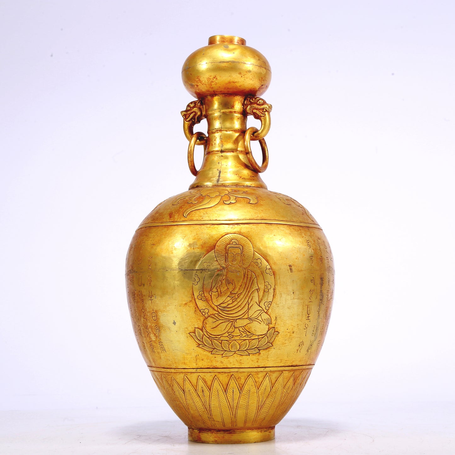 An Excellent Gilt-Bronze 'Buddha Shakyamuni' Vase With Inscriptions