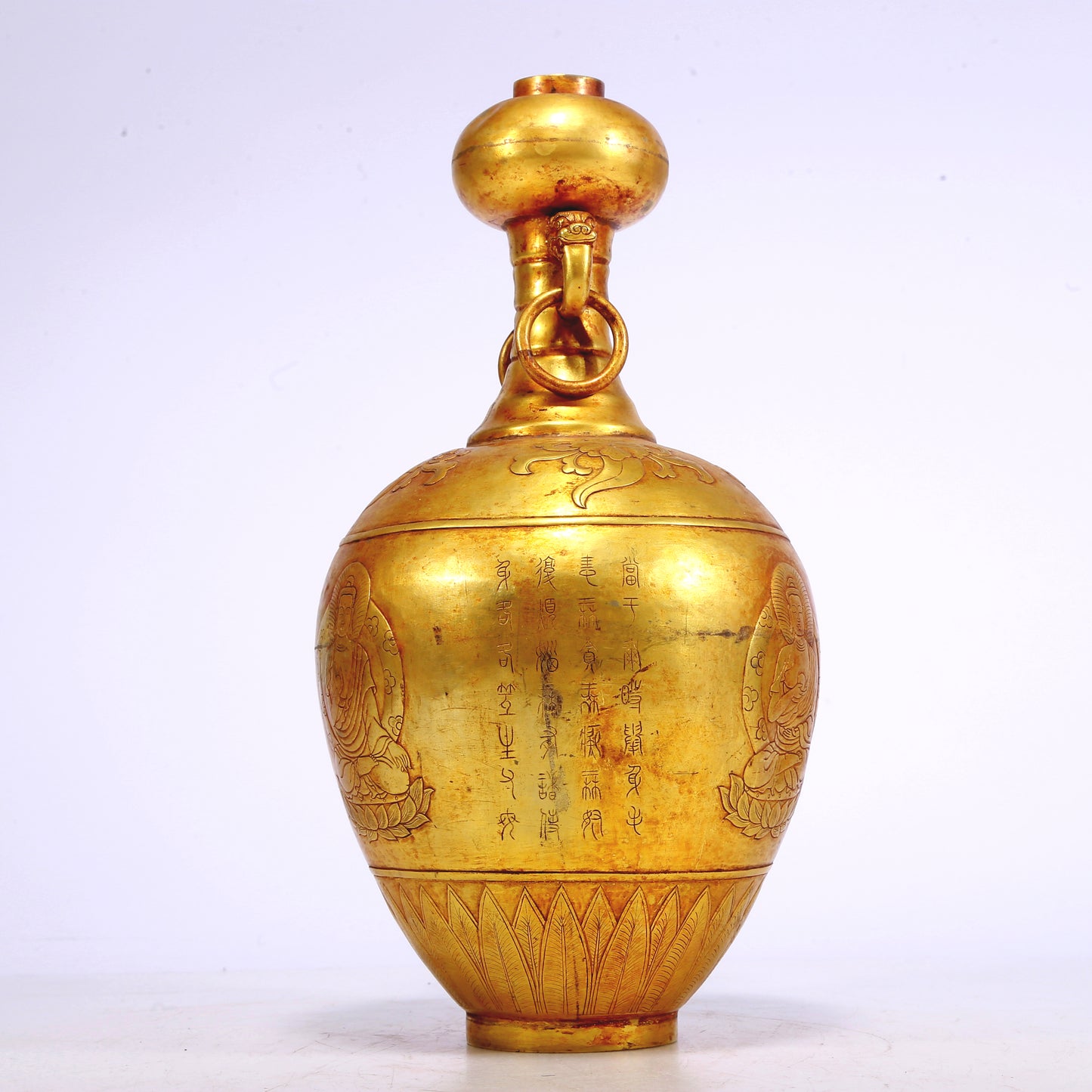 An Excellent Gilt-Bronze 'Buddha Shakyamuni' Vase With Inscriptions