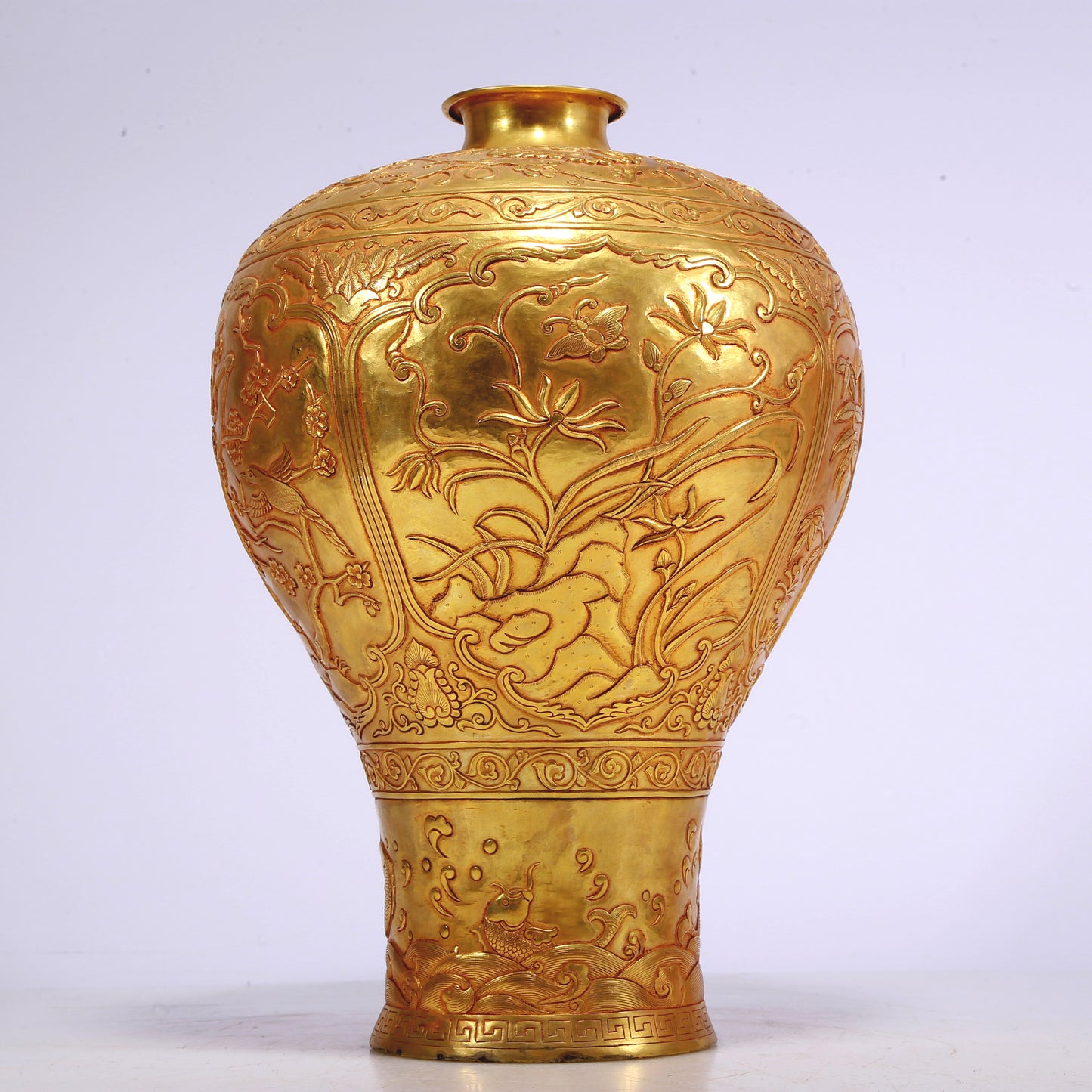 An Excellent Gilt-Bronze 'Bird& Flower' Vase