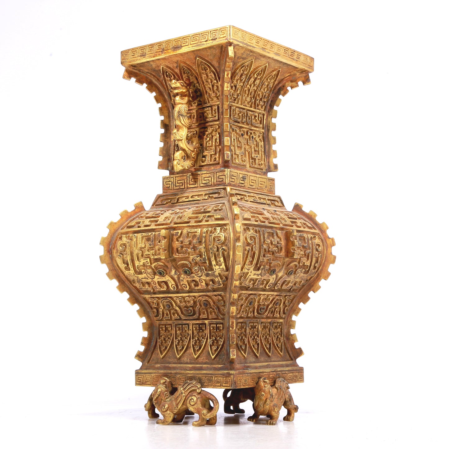 An Excellent Pair Of Gilt-Bronze 'Animal Mask' Dragon-Handled Vases