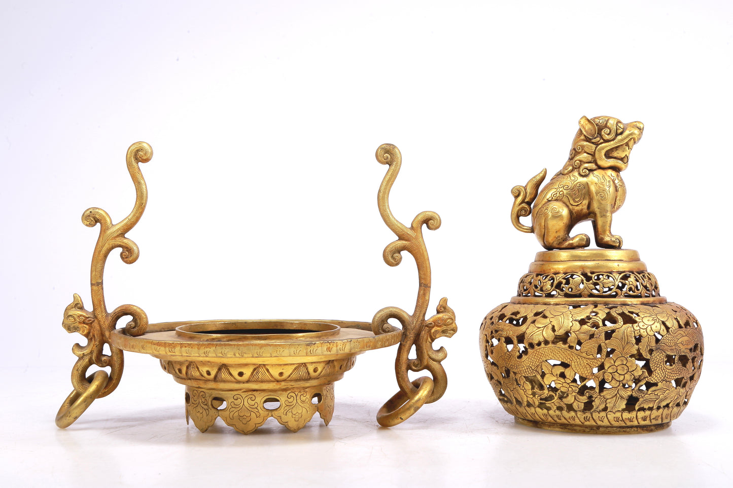 An Excellent Gilt-Bronze 'Scrolling Lotus& Dragon' Tripod Censer