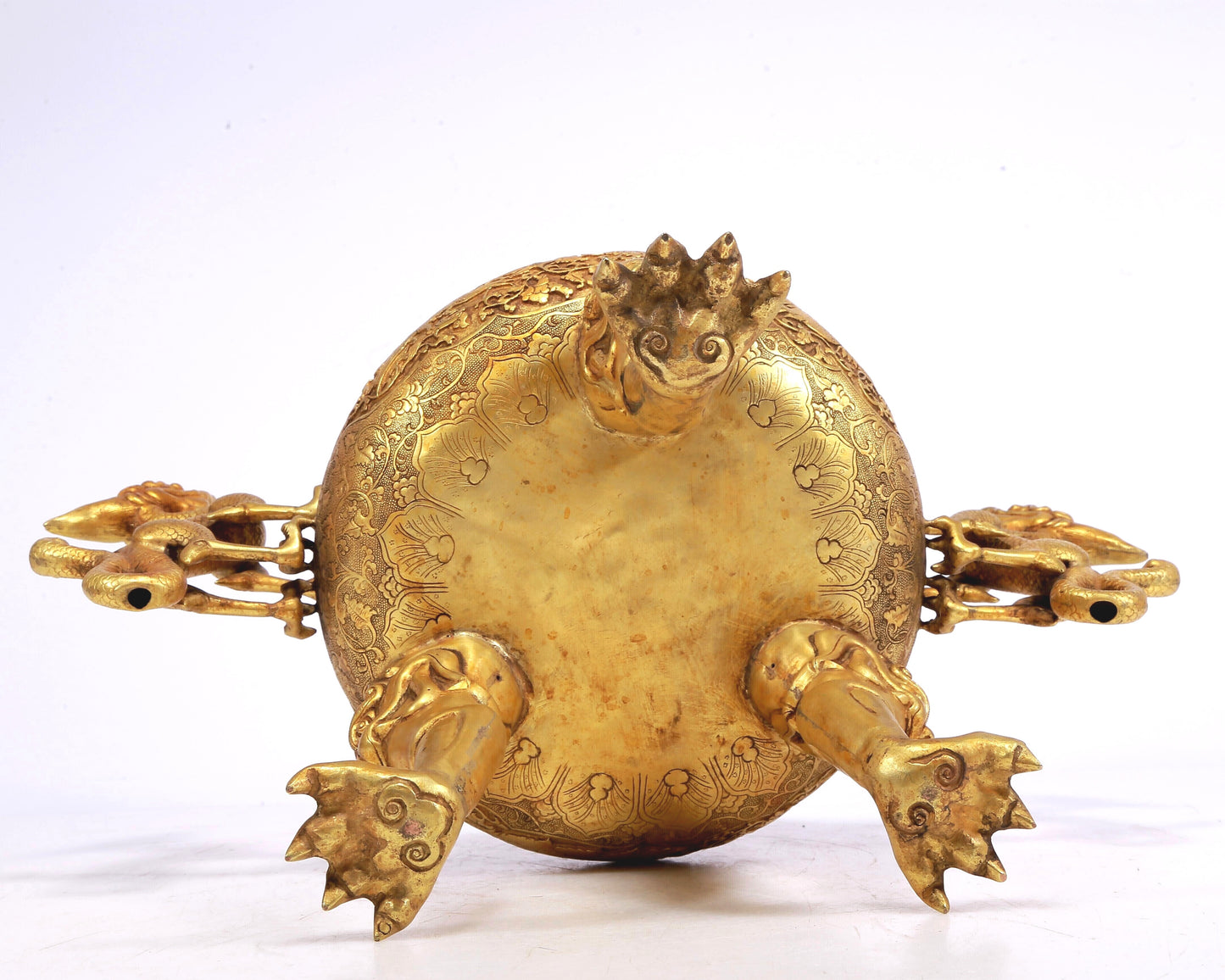 An Excellent Gilt-Bronze 'Scrolling Lotus& Dragon' Tripod Censer