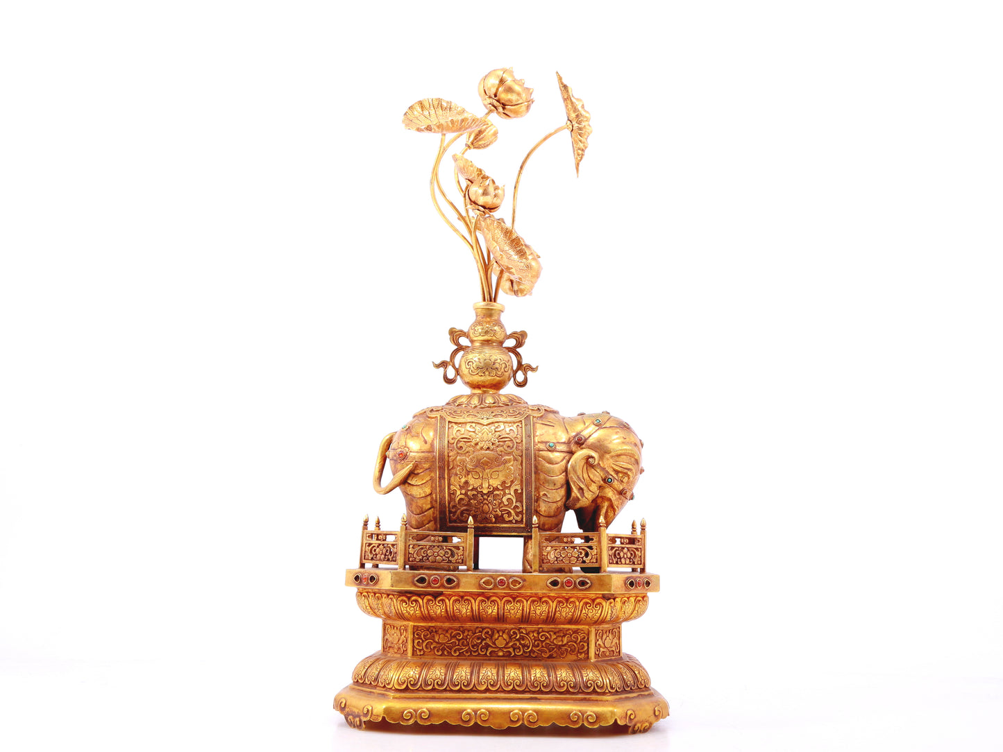 A pair of precious gilt bronze elephant ornaments