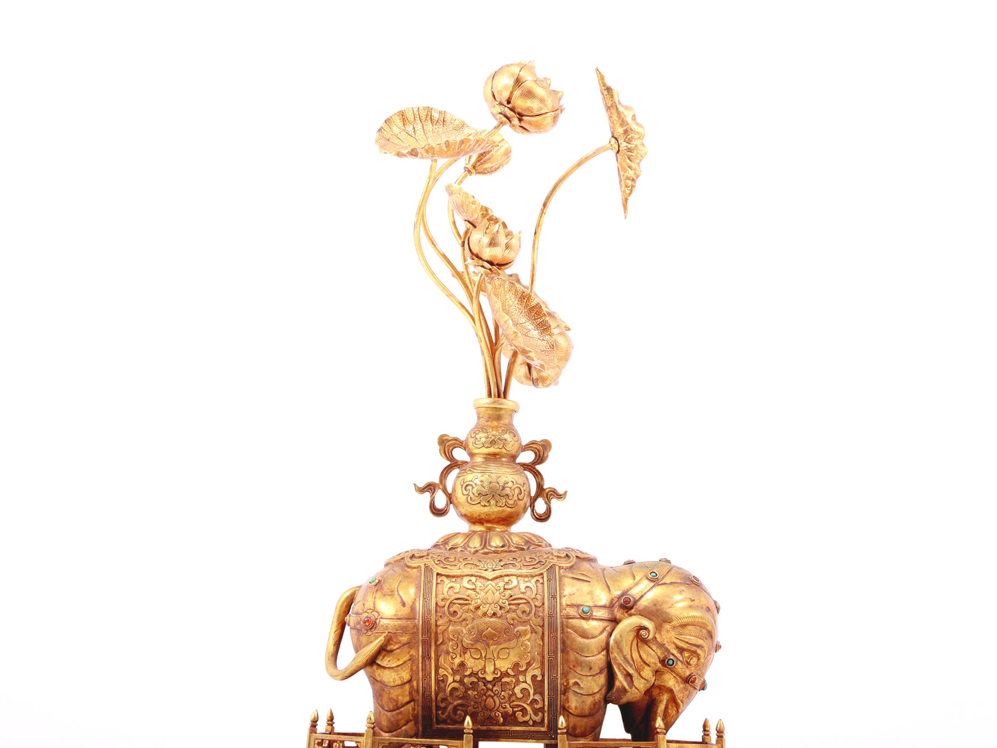 A pair of precious gilt bronze elephant ornaments