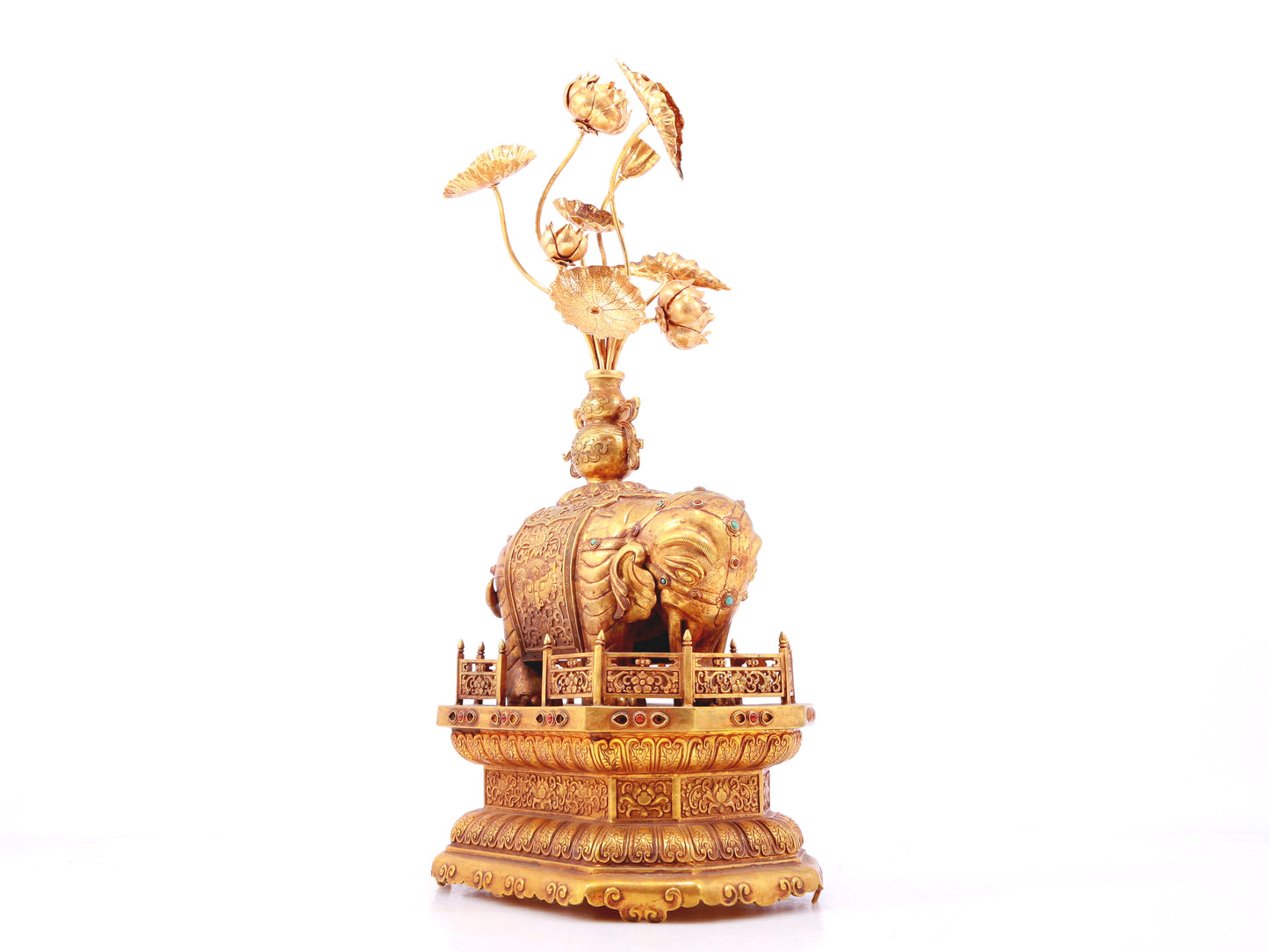 A pair of precious gilt bronze elephant ornaments