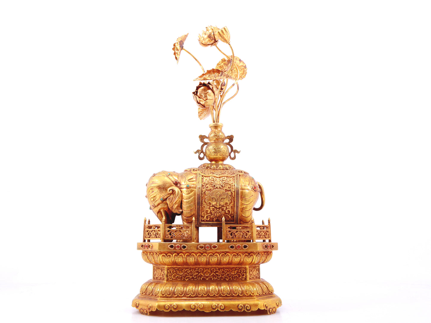 A pair of precious gilt bronze elephant ornaments