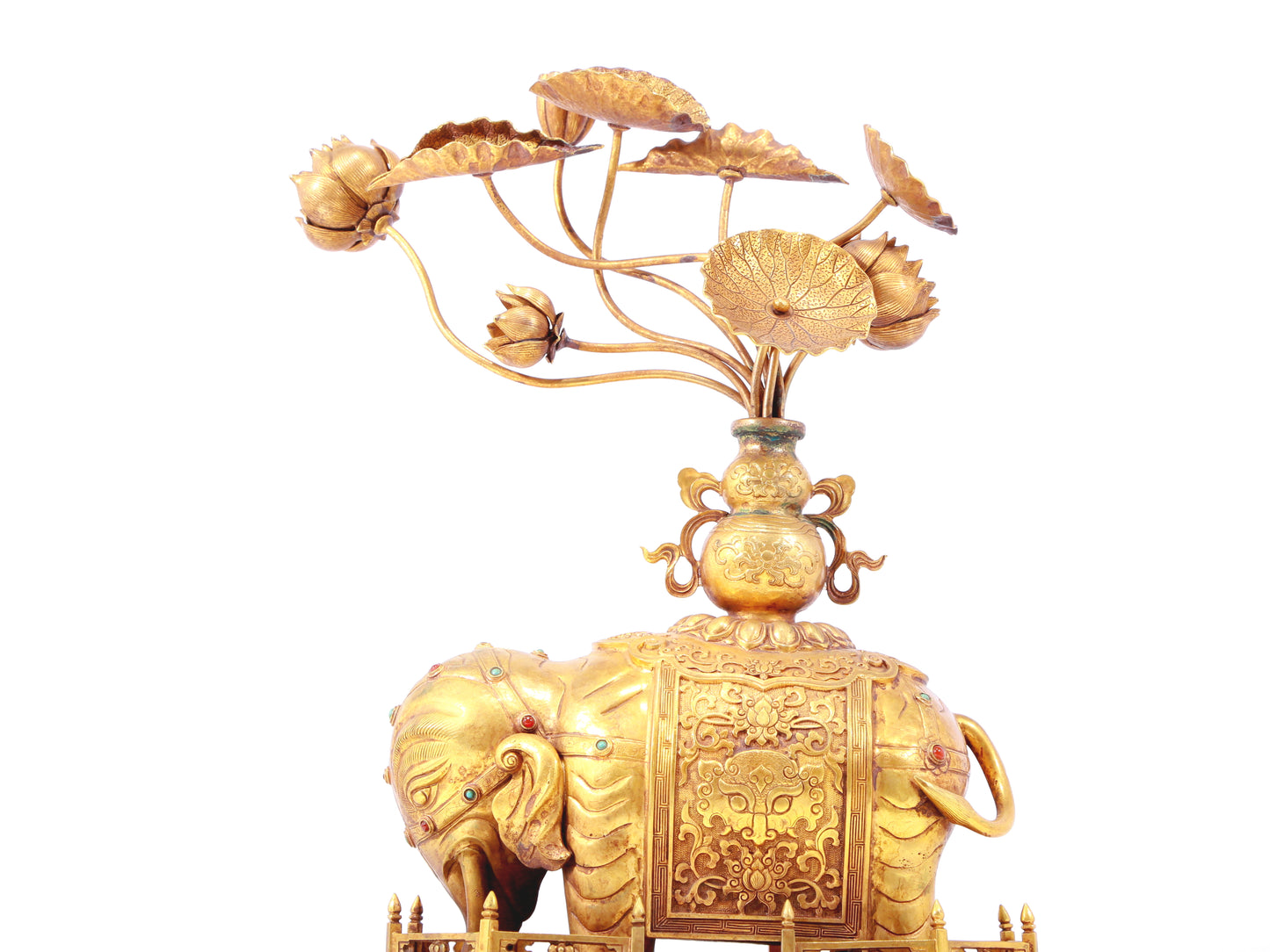 A pair of precious gilt bronze elephant ornaments