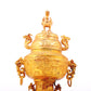 An exquisite gilt bronze double-eared stove with dragon and phoenix patterns and lid