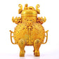 An exquisite gilt bronze double-eared stove with dragon and phoenix patterns and lid