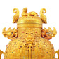 An exquisite gilt bronze double-eared stove with dragon and phoenix patterns and lid