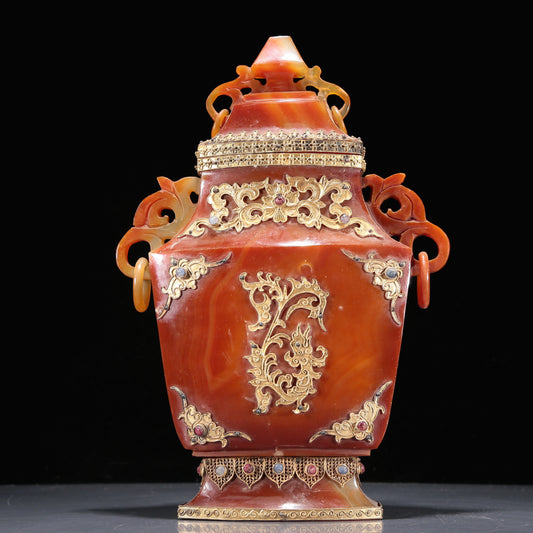 Brilliant Agate Gold-Mounted 'Flower& Dragon' Vase And Cover