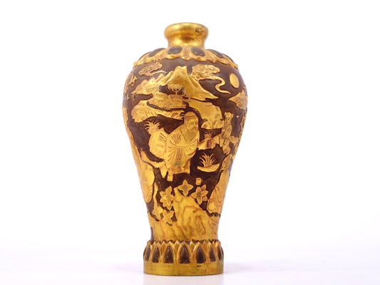 An exquisite gilt bronze vase with landscape and figure patterns