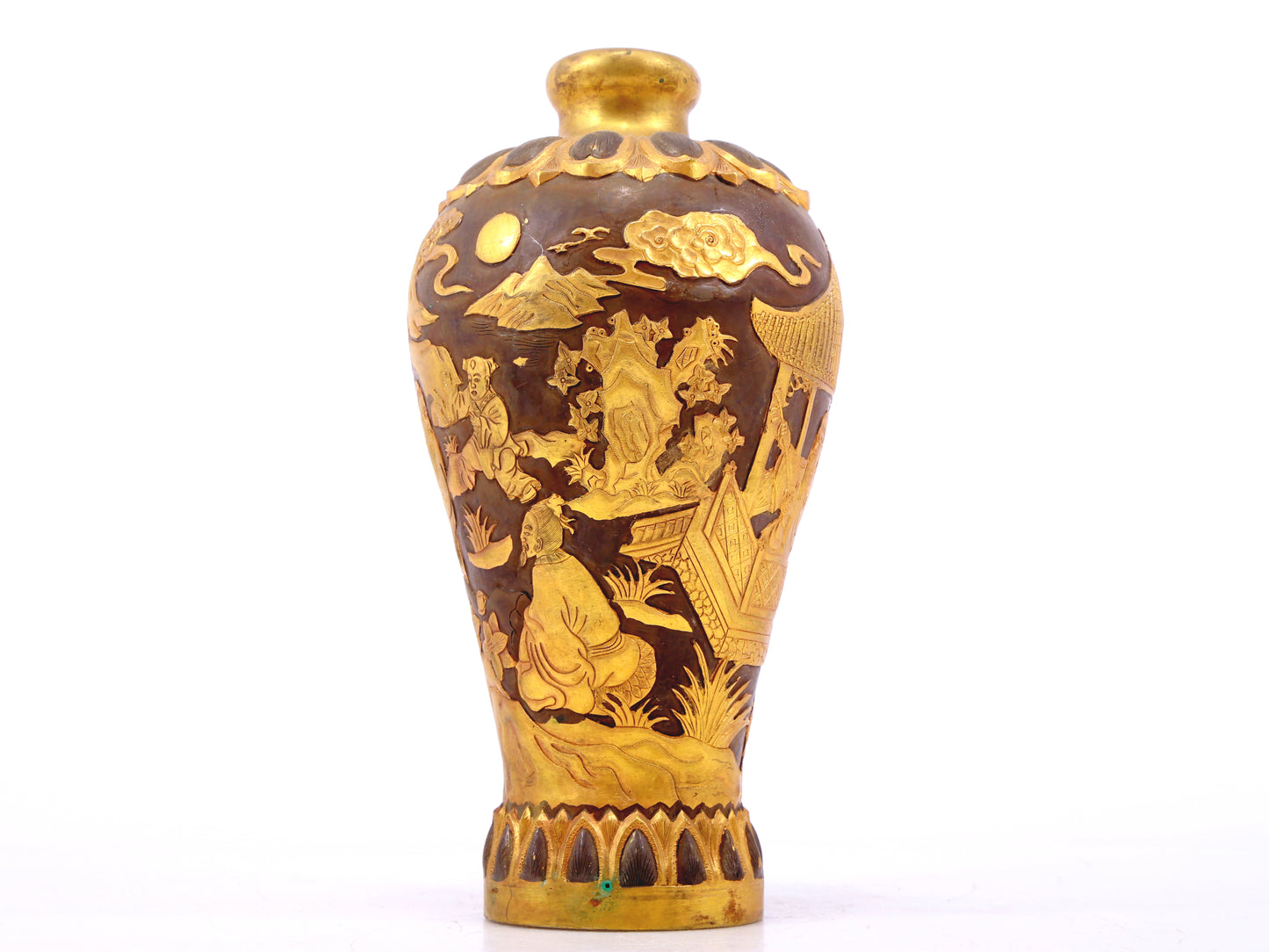 An exquisite gilt bronze vase with landscape and figure patterns