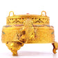 An exquisite gilt bronze censer with two ears and three legs inlaid with a hundred treasures, auspicious clouds and dragon and phoenix patterns, with a lid.