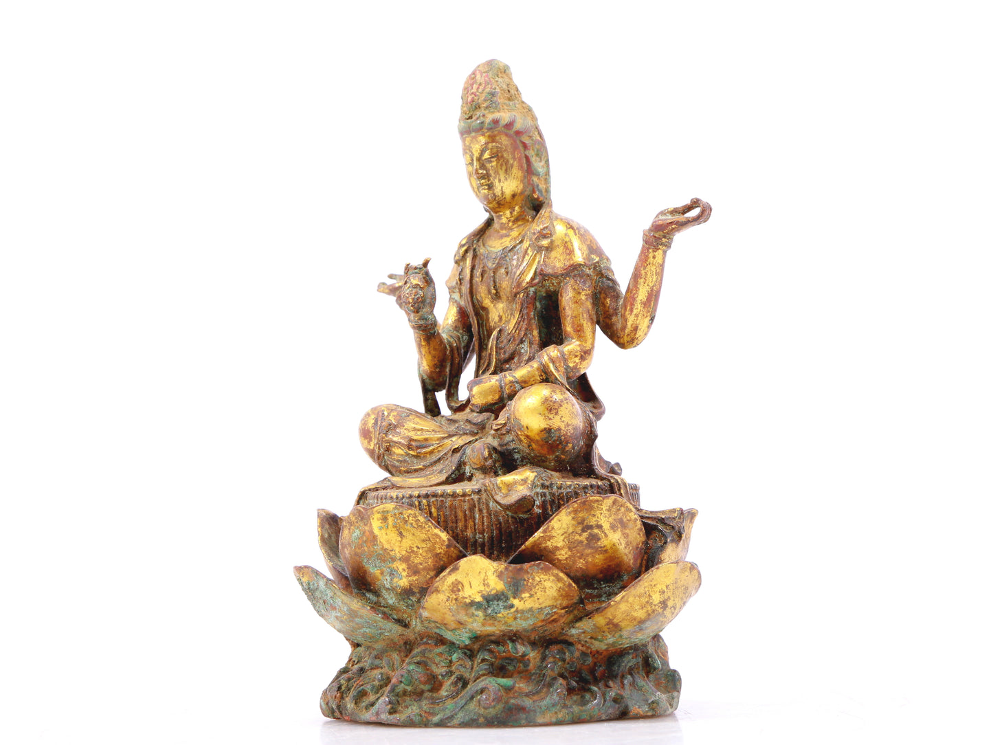 A sacred gilt bronze statue of Guanyin