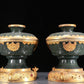 A Precious Pair Of Jasper Gold-Mounted 'Animal Mask' Bowls And Covers With Gilt-Bronze 'Phoenix' Stands