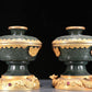 A Precious Pair Of Jasper Gold-Mounted 'Animal Mask' Bowls And Covers With Gilt-Bronze 'Phoenix' Stands