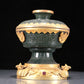 A Precious Pair Of Jasper Gold-Mounted 'Animal Mask' Bowls And Covers With Gilt-Bronze 'Phoenix' Stands