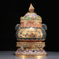 A Precious Jasper Gold-Mounted 'Animal Mask' Ram-Handled Jar With A Gilt-Silver Blueing 'Flower' Cover And Stand