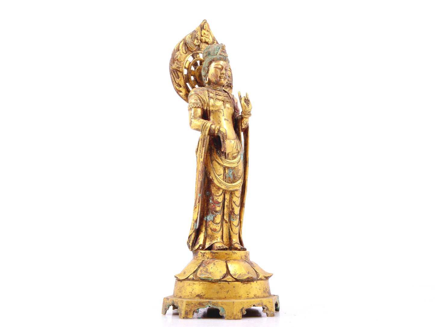 A sacred gilt bronze statue of Guanyin