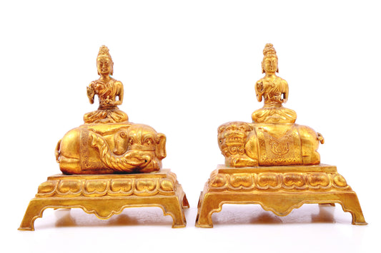 Gilt bronze statues of Manjushri and Samantabhadra,