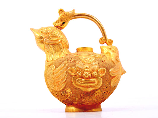 An exquisite gilt bronze auspicious animal ewer