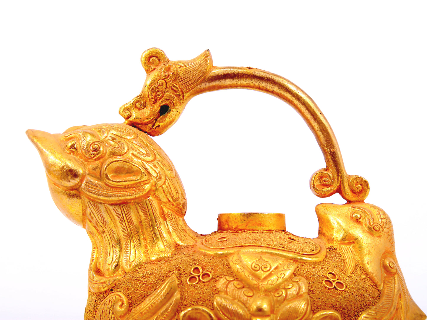 An exquisite gilt bronze auspicious animal ewer