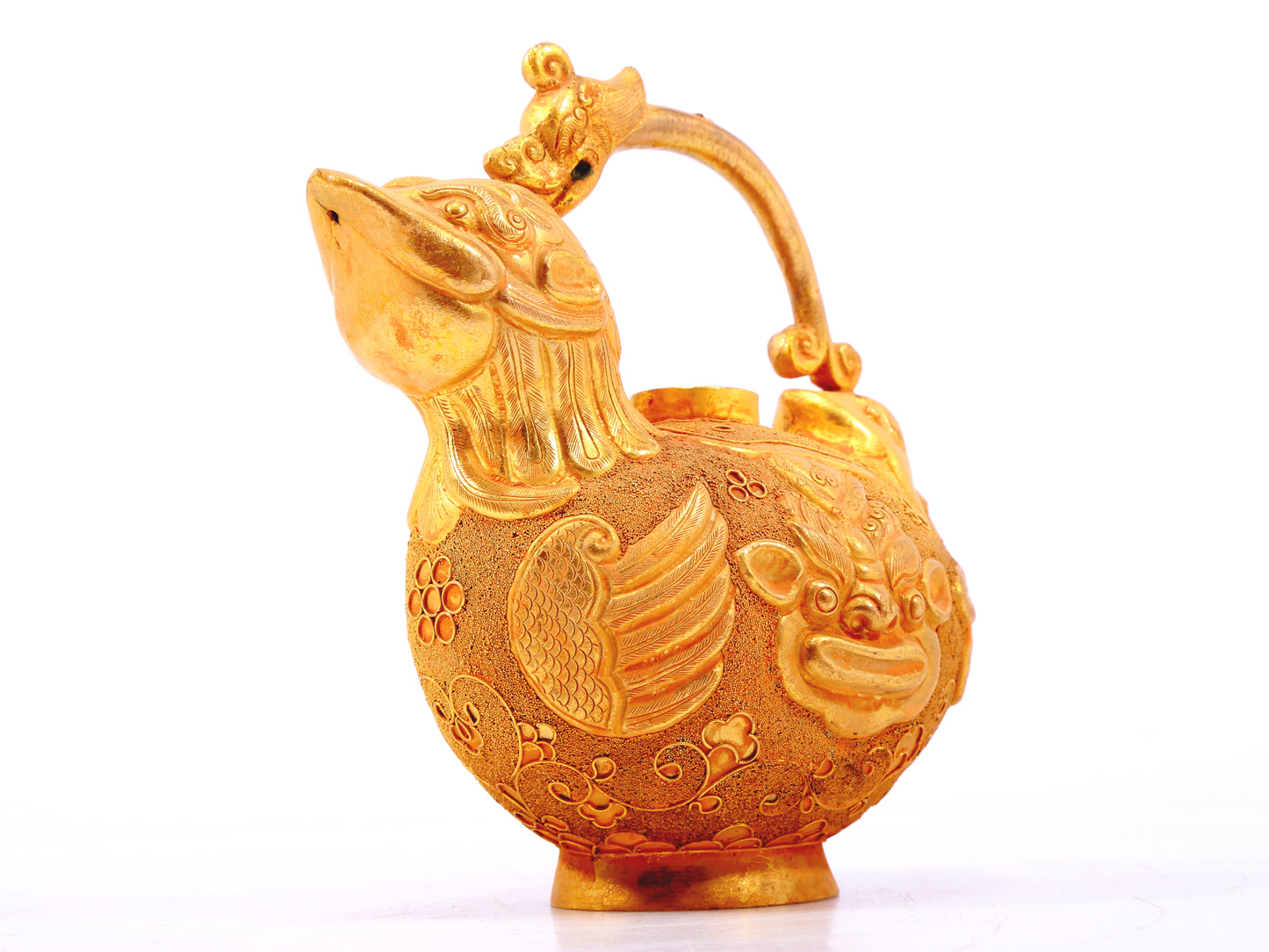 An exquisite gilt bronze auspicious animal ewer