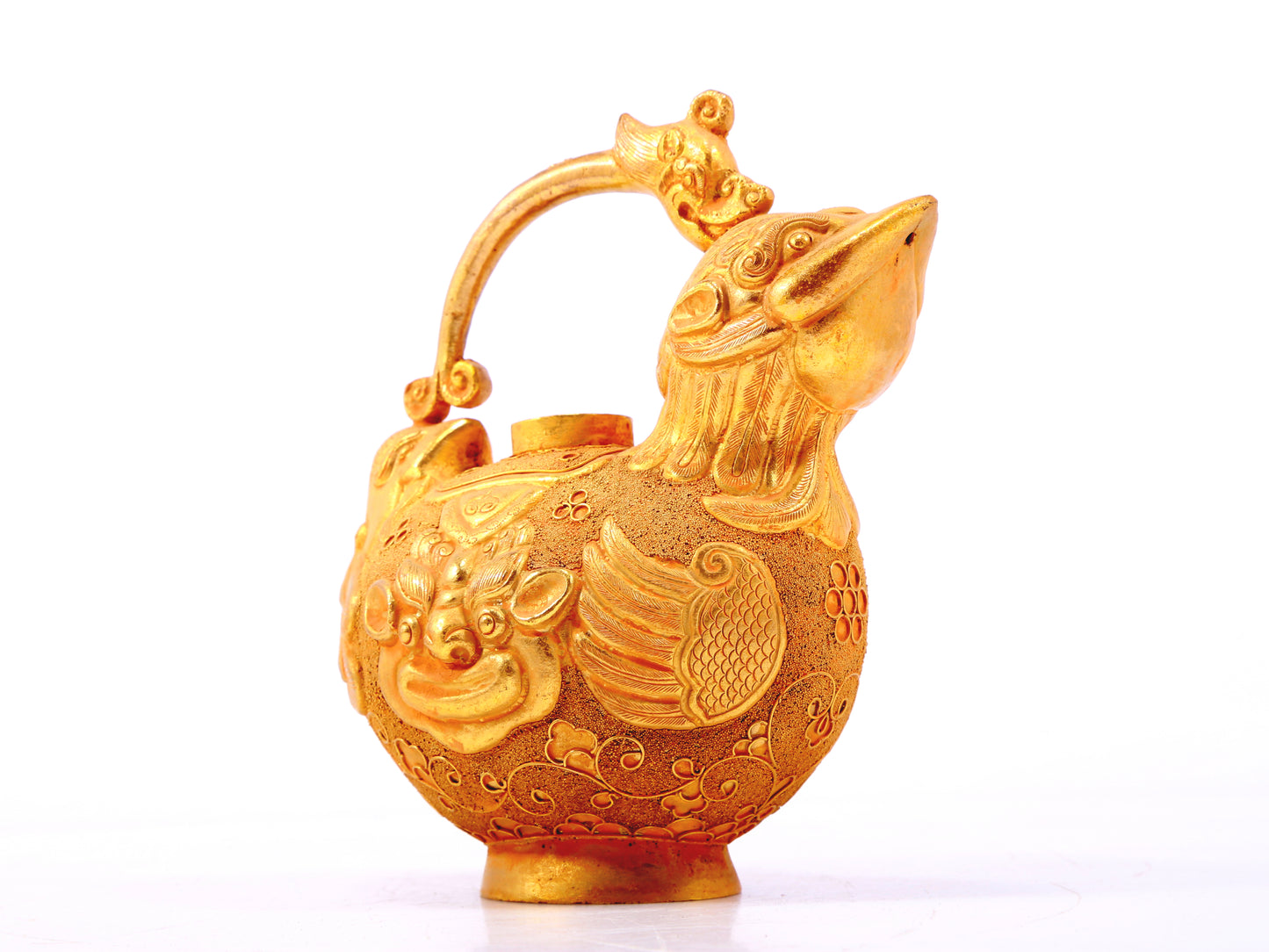 An exquisite gilt bronze auspicious animal ewer