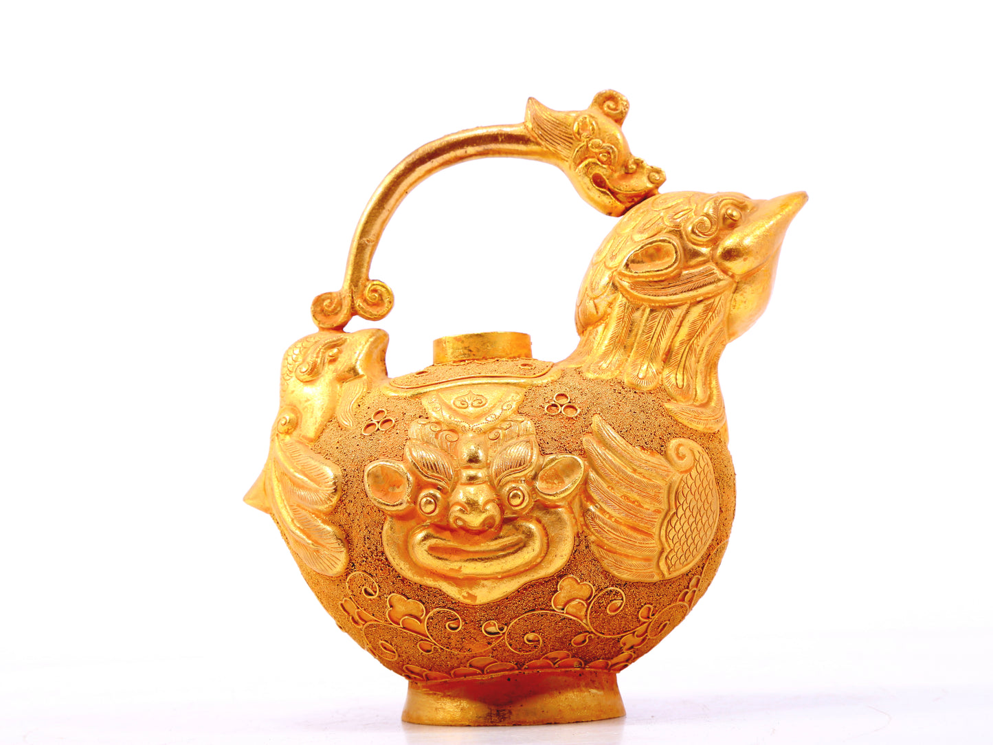 An exquisite gilt bronze auspicious animal ewer