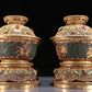 Precious Pair Of Jasper Gold-Mounted 'Scrolling Lotus' Bowls And Covers With Gilt-Silver Blueing 'Flower' Stands