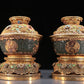 Precious Pair Of Jasper Gold-Mounted 'Scrolling Lotus' Bowls And Covers With Gilt-Silver Blueing 'Flower' Stands