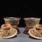 Precious Pair Of Jasper Gold-Mounted 'Scrolling Lotus' Bowls And Covers With Gilt-Silver Blueing 'Flower' Stands