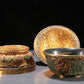 Precious Pair Of Jasper Gold-Mounted 'Scrolling Lotus' Bowls And Covers With Gilt-Silver Blueing 'Flower' Stands