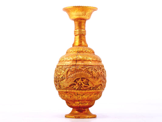 An exquisite gilt bronze vase with lotus and dragon patterns wrapped around branches.