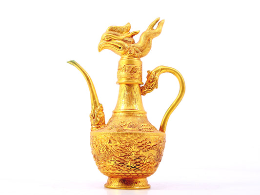 An exquisite gilt bronze ewer with dragon and phoenix patterns