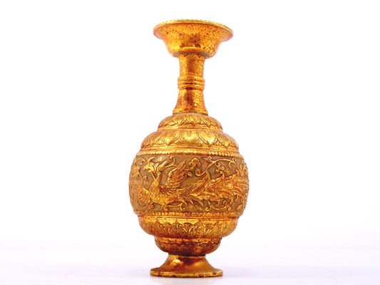 An exquisite gilt bronze vase with lotus and phoenix patterns wrapped around branches