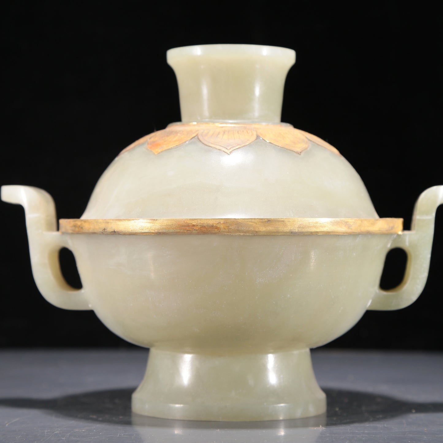 A Precious White Jade Gold-Mounted Bowl And Cover