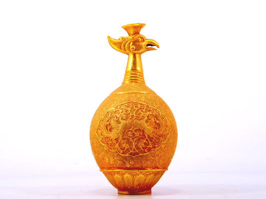 An exquisite gilt bronze vase with lotus and auspicious animal patterns