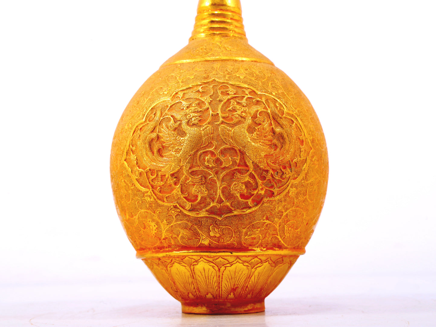 An exquisite gilt bronze vase with lotus and auspicious animal patterns