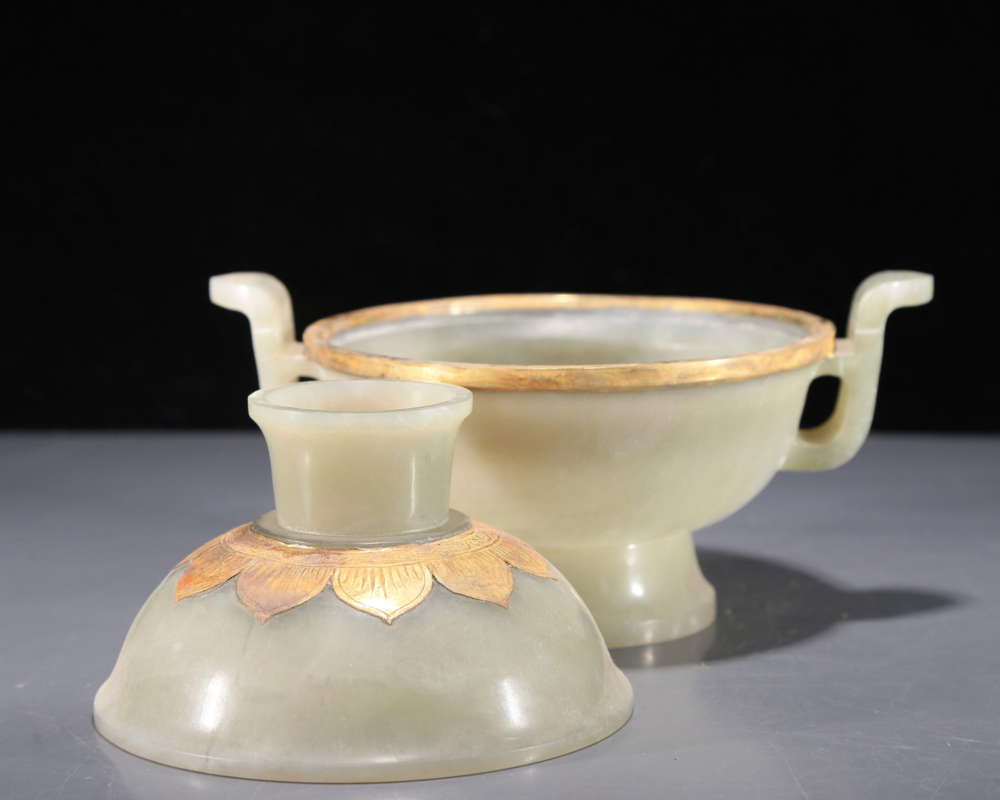 A Precious White Jade Gold-Mounted Bowl And Cover