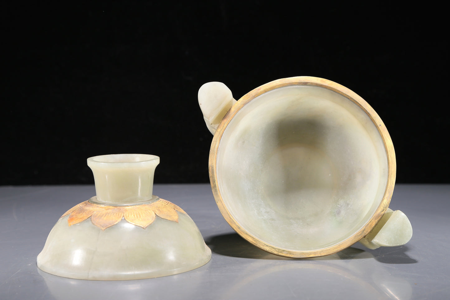 A Precious White Jade Gold-Mounted Bowl And Cover