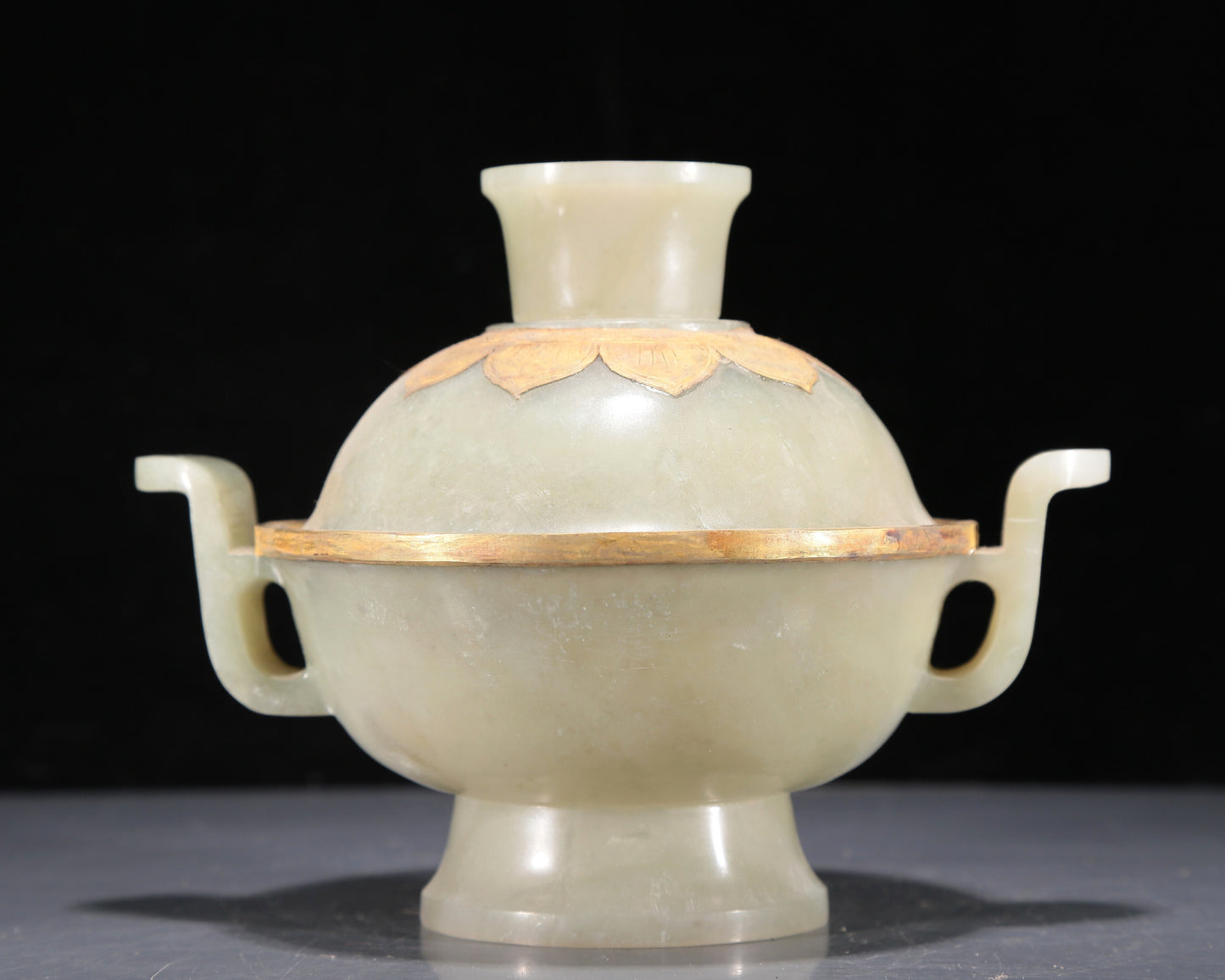 A Precious White Jade Gold-Mounted Bowl And Cover