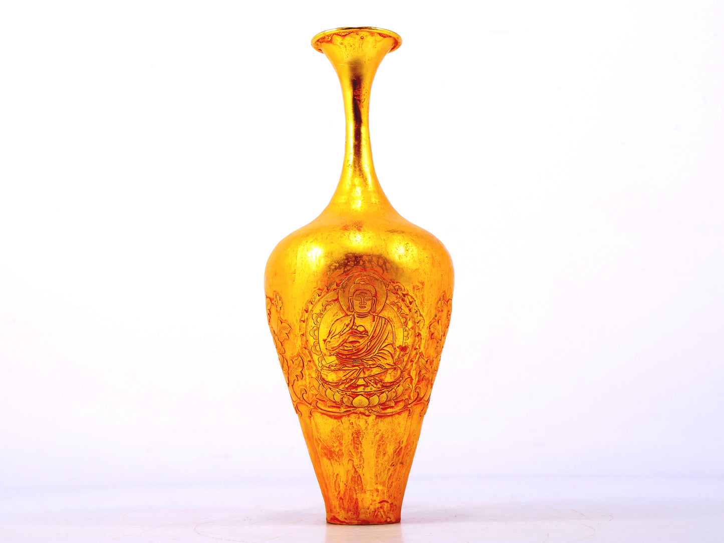 An exquisite gilt bronze vase with image of Gautama Buddha