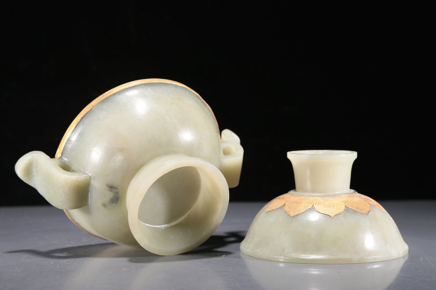 A Precious White Jade Gold-Mounted Bowl And Cover