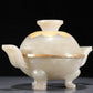 A Precious White Jade Gold-Mounted Tripod Censer And Cover