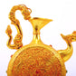 A pair of exquisite gilt bronze ewers inlaid with treasures, lotus branches and dragon and phoenix patterns, with