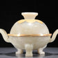 A Precious White Jade Gold-Mounted Tripod Censer And Cover