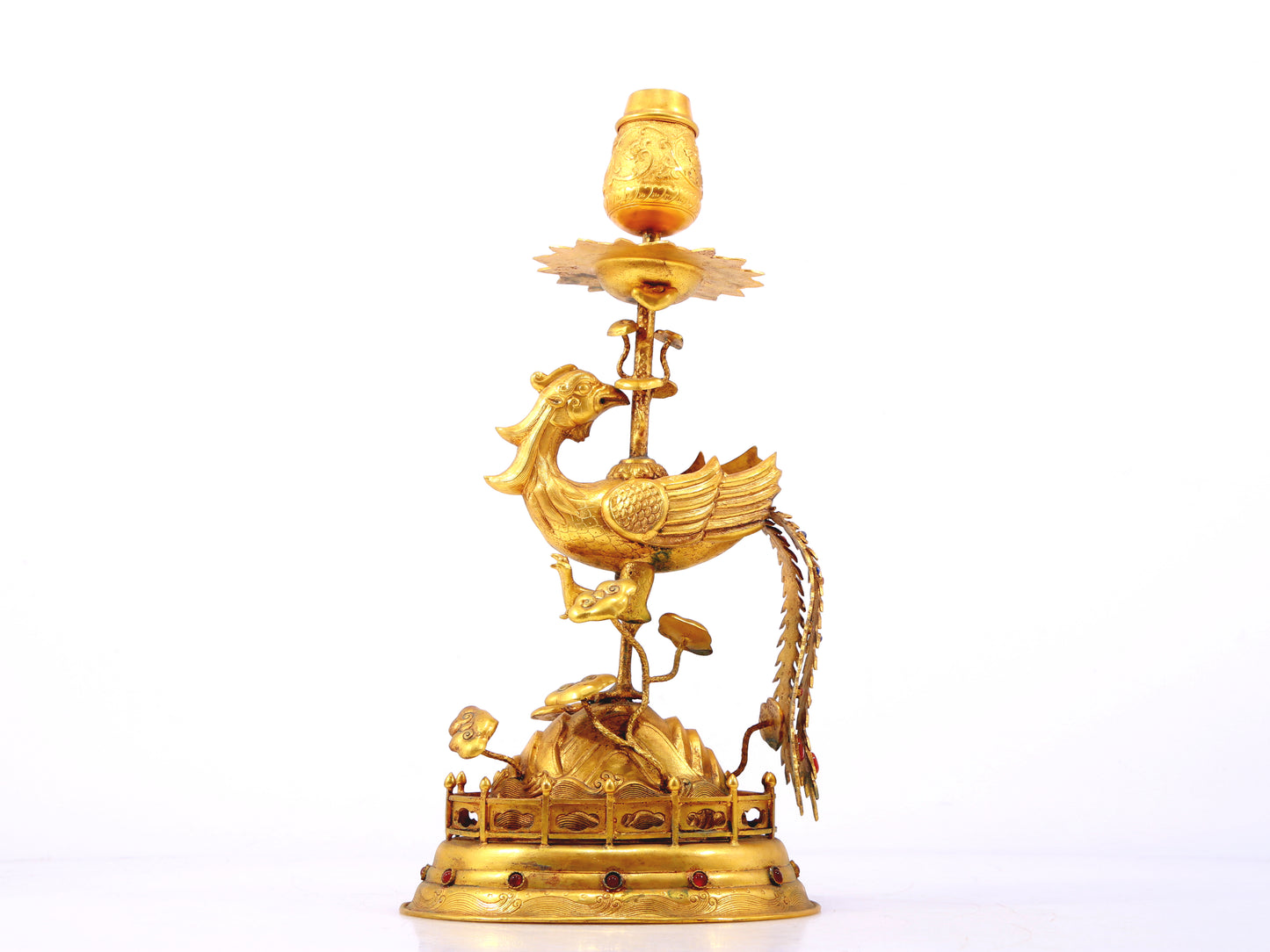 A pair of exquisite gilt bronze phoenix candlesticks